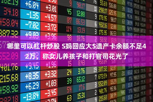 哪里可以杠杆炒股 S妈回应大S遗产卡余额不足42万，称女儿养孩子和打官司花光了